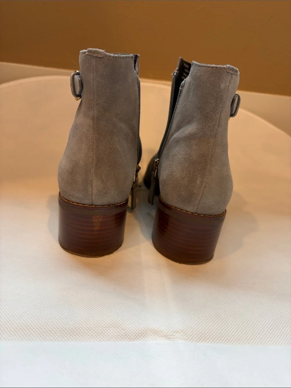 Cole Haan Light Gray Suede Ankle Booties with Side Zip